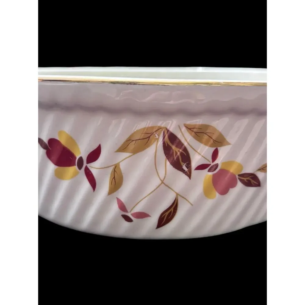 Hall Autumn Leaf 7 Inch 3 Pint French Baker Gold Rim MCM Cottagecore Ridged